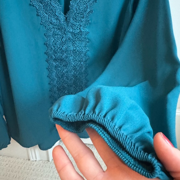 Women’s Teal Long Sleeve Top with Lace Detail - Picture 6 of 6